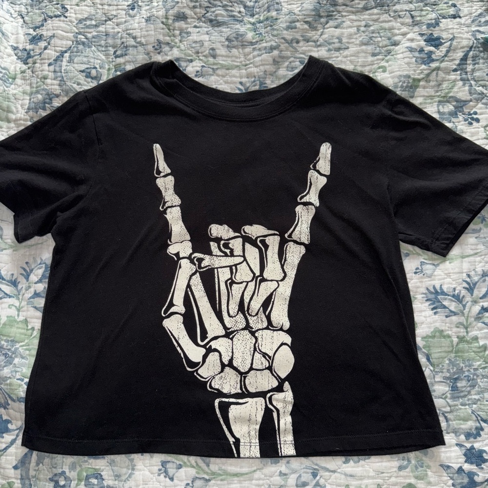Black Skeleton Hand Crop Top